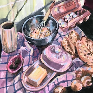 Original Gouache Painting, Baking!
