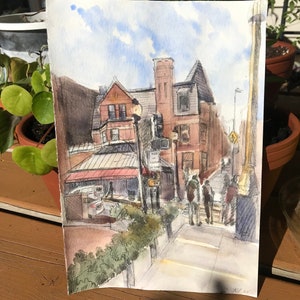 Original Watercolor Painting, Street in Boston