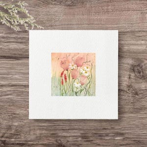 Minibild SOMMERBLUMEN, Miniatur Kunstdruck, Giclèedruck auf Büttenpapier, Wandbild Druck nach handgemaltem original Aquarell im Landhausstil