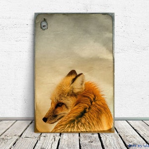 Forest animals FOXES animal picture on wood canvas art print wood print fox fox wall decoration picture country style shabby chic vintage style image 1