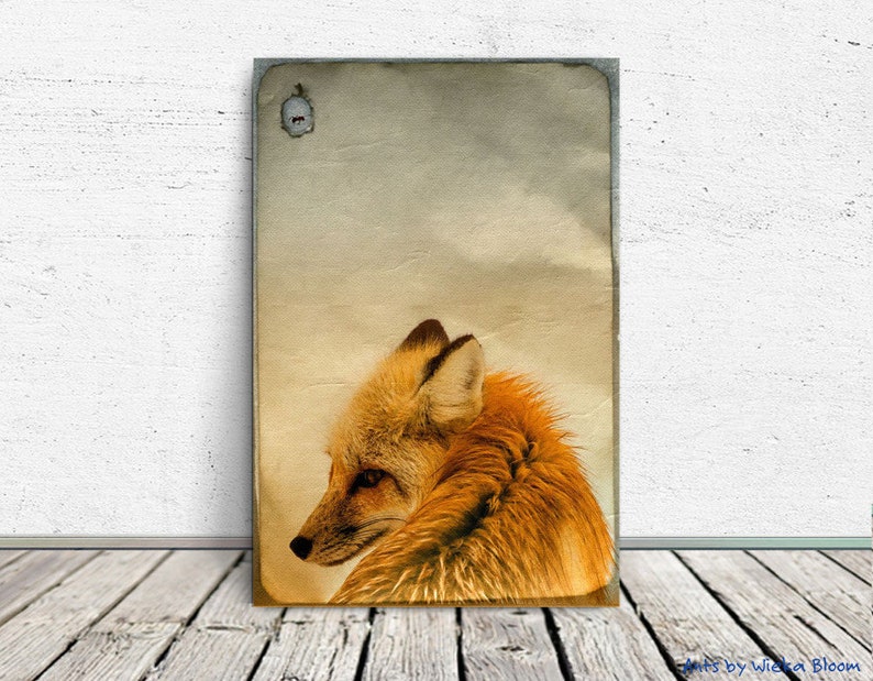 Forest animals FOXES animal picture on wood canvas art print wood print fox fox wall decoration picture country style shabby chic vintage style image 1