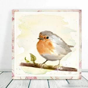 LITTLE ROBIN wall picture on wooden canvas fine art print poster bird nature country house style pastel watercolor picture hand painted buy cheap image 4