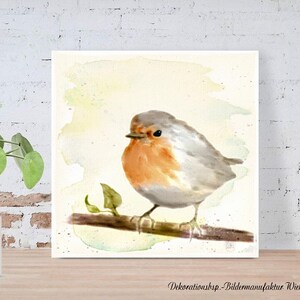 LITTLE ROBIN wall picture on wooden canvas fine art print poster bird nature country house style pastel watercolor picture hand painted buy cheap image 6