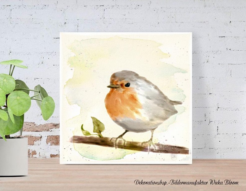 LITTLE ROBIN wall picture on wooden canvas fine art print poster bird nature country house style pastel watercolor picture hand painted buy cheap image 6