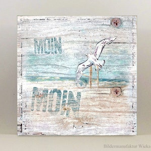MOIN MOIN Maritimes Wandbild auf Holz Leinwandbild Kunstdruck Wanddeko Möwe Meer im Landhausstil Rustikal Shabby Chic Vintage Style kaufen