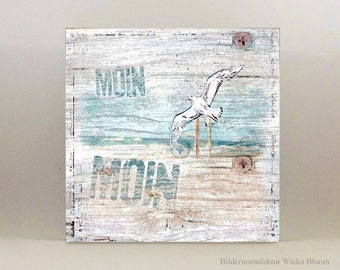 Acheter MOIN MOIN Tableau mural maritime sur toile en bois Impression d'art mouette mer plage décoration murale style maison de campagne rustique shabby chic style vintage