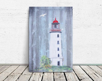 LIGHTHOUSE Tableau maritime peint sur toile en bois Impression d'art Mouette patinée Décoration murale Image style maison de campagne shabby chic style vintage