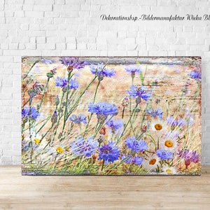 Blue CORNFLOWERS wall picture on wooden canvas art print summer flowers flower meadow wall decoration country house style Shabby Chic VintageArt buy cheaply image 7