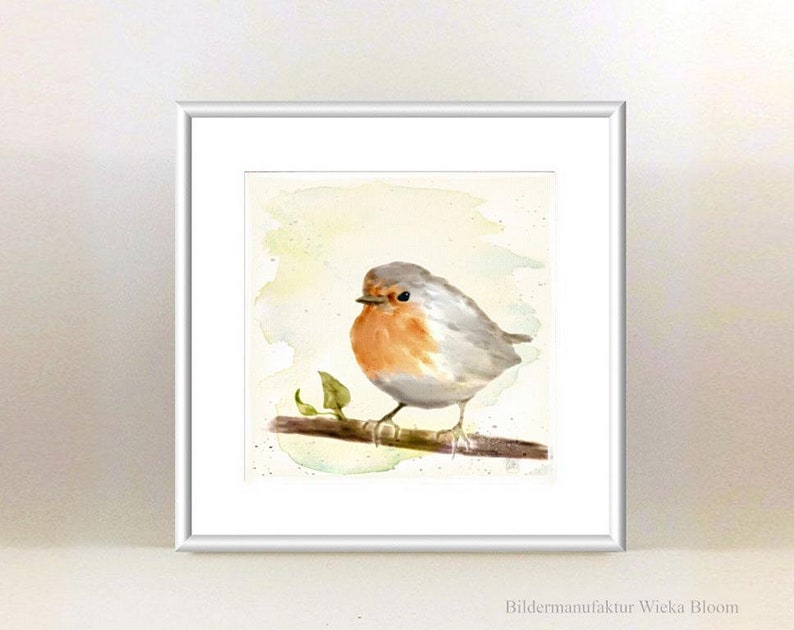 LITTLE ROBIN wall picture on wooden canvas fine art print poster bird nature country house style pastel watercolor picture hand painted buy cheap image 5