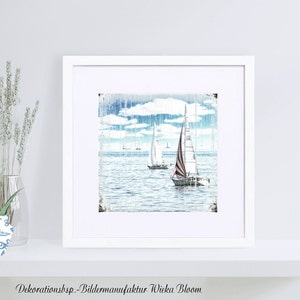 maritmes wandbild segeltörn segelboote als fineartprint poster kunstdruck. wanddeko geschenk handmade im rustikalen landhausstil, shabby chic, vintage style günstig kaufen. ostsseliebe, meer, sommer, blauer himmel