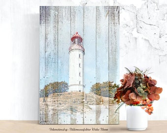 LIGHTHOUSE Image maritime sur toile en bois impression d'art mer Baltique été bois patiné décoration murale image maison de campagne style shabby chic style vintage