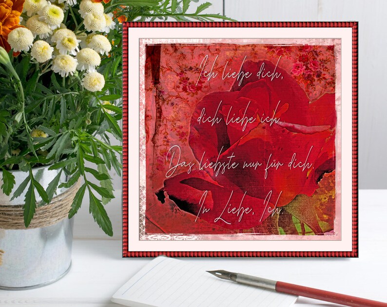 Bild mit Spruch IN LIEBE Rose Blumenbild auf Holz Leinwand Etsy