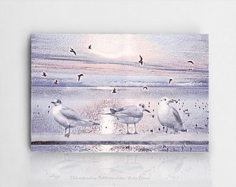 SEAGULLS & SEA Maritime Wall Picture on Wooden Canvas Art Print Print. Buy wall decoration in country house style Shabby Chic VintageArt handmade online