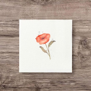 Miniatur, ROTE MOHNBLUME, Kunstdruck Giclèedruck, Wandbild Blumen nach handgemaltem Aquarell im minimalistisch skandinavischen Stil günstig
