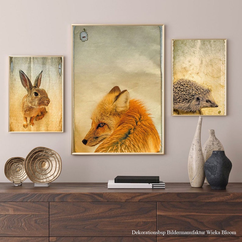Forest animals FOXES animal picture on wood canvas art print wood print fox fox wall decoration picture country style shabby chic vintage style image 8