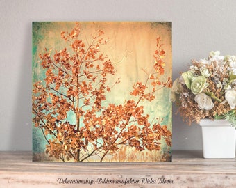 INDIAN SUMMER Tableau mural sur toile en bois - Décoration murale - Style maison de campagne - Style shabby chic - Style vintage - Achetez des feuilles d'automne