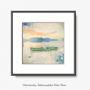 BOATS AT SEA romantic landscape picture on wooden canvas fine art print gift wall decoration country house style shabby chic vintage style image 5