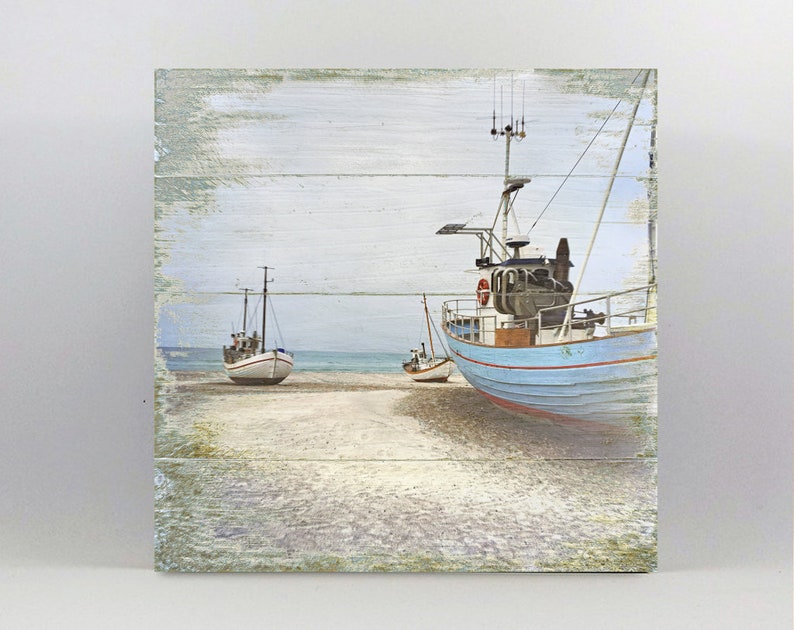 Maritimes Boote Am Strand Wanddeko Auf Holz Leinwandbild Etsy