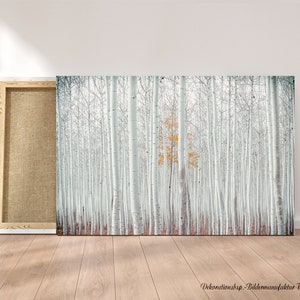 WHITE FOREST Bild auf Holz Leinwand Kunstdruck Print Wald Birken Bäume Landhausstil Natur Shabby Chic Vintage Style Handmade günstig kaufen Bild 2