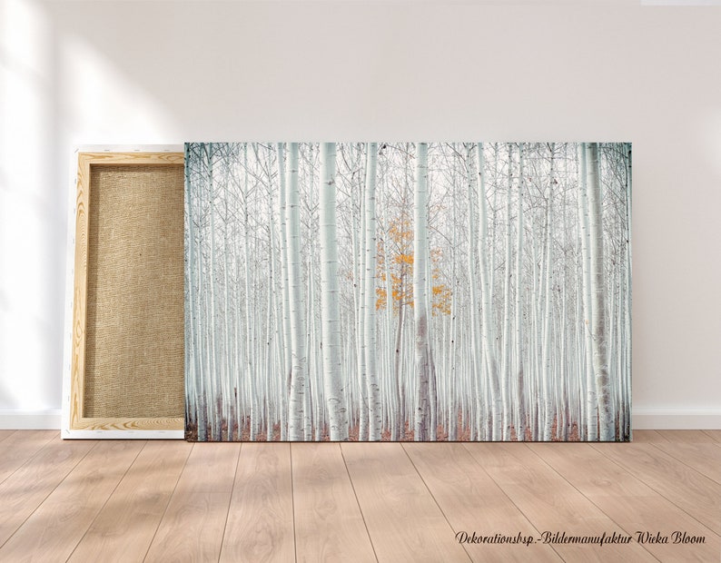 WHITE FOREST Bild auf Holz Leinwand Kunstdruck Print Wald Birken Bäume Landhausstil Natur Shabby Chic Vintage Style Handmade günstig kaufen Bild 2