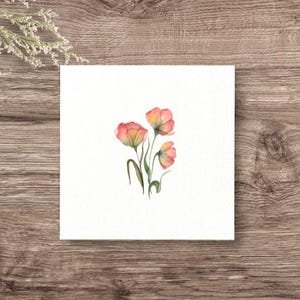 Miniatur, ROTE BLÜTEN, Kunstdruck Giclèedruck, Geschenkidee Wandbild Mini Blumen nach handgemaltem Aquarell im minimalistischen Stil günstig