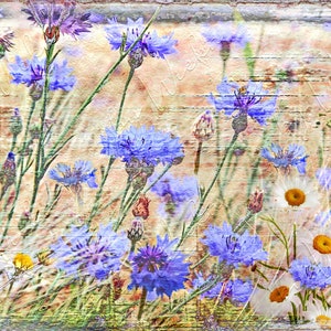 Blue CORNFLOWERS wall picture on wooden canvas art print summer flowers flower meadow wall decoration country house style Shabby Chic VintageArt buy cheaply image 9