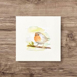Miniatur, ROTKEHLCHEN, Kunstdruck Giclèedruck, Geschenk Wandbild Flügeltiere Print nach einem handgemaltem Aquarell im minimalistisch Stil