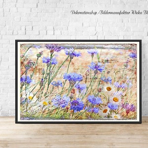 Blue CORNFLOWERS wall picture on wooden canvas art print summer flowers flower meadow wall decoration country house style Shabby Chic VintageArt buy cheaply image 5