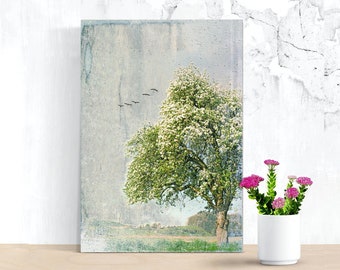 APPLE TREE picture on wooden canvas art print apple blossom tree cranes landscape picture country house style shabby chic vintage style buy cheap