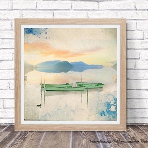 BOATS AT SEA romantic landscape picture on wooden canvas fine art print gift wall decoration country house style shabby chic vintage style image 4