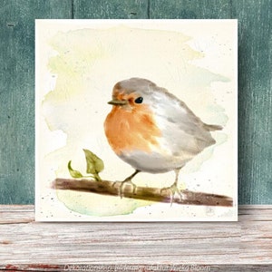 LITTLE ROBIN wall picture on wooden canvas fine art print poster bird nature country house style pastel watercolor picture hand painted buy cheap image 7