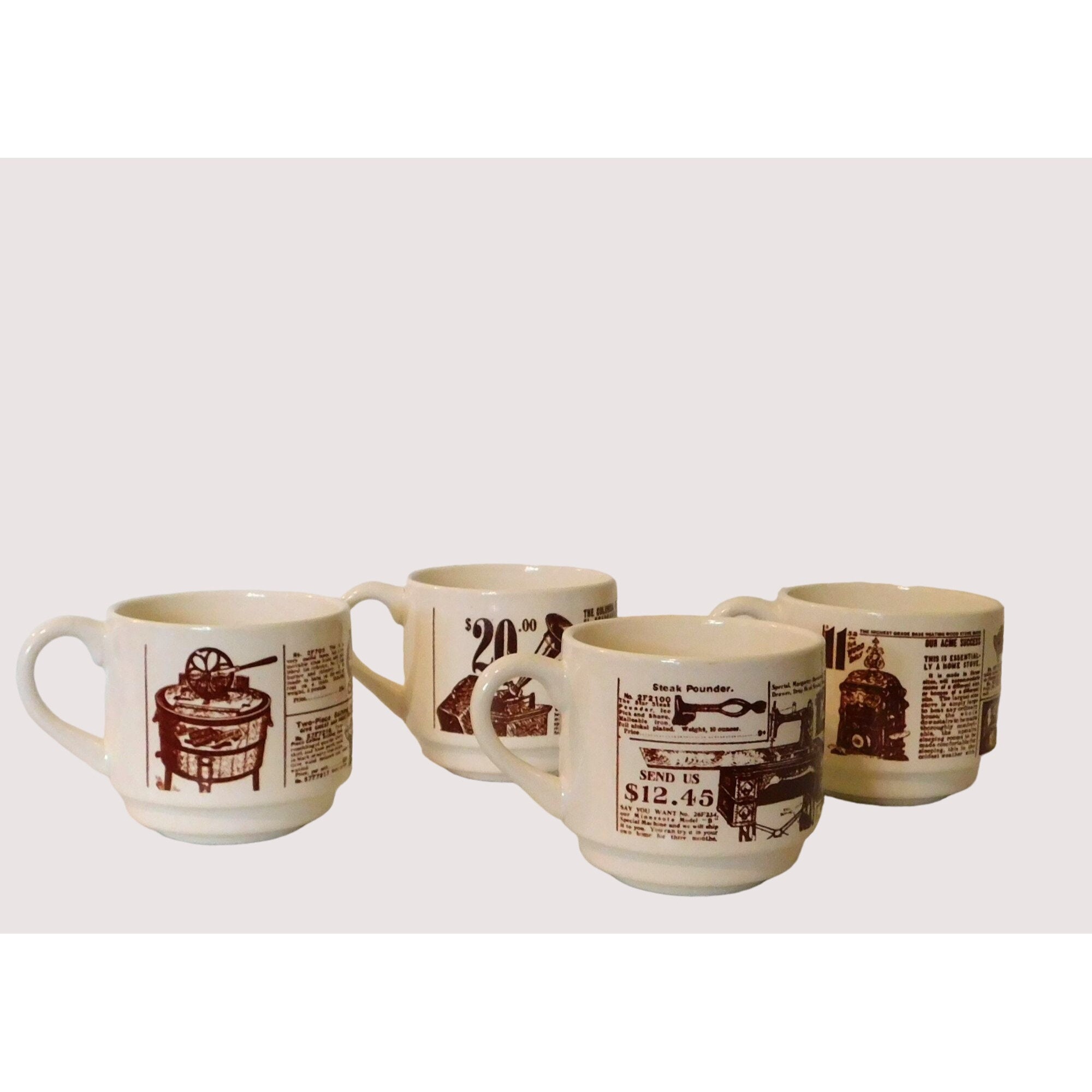 Vintage Sears Roebuck 1906 Catalog Set of 4 Stackable Coffee Cups Brown