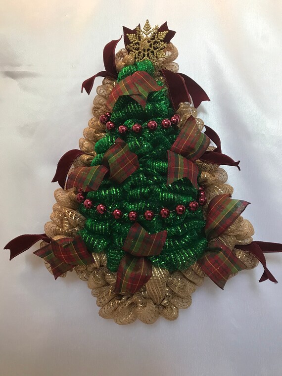 Wreath Emerald Champagne Burgundy Christmas Tree Etsy