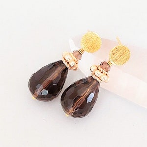 Smoky quartz earrings with ear studs 925 silver gold plated image 8