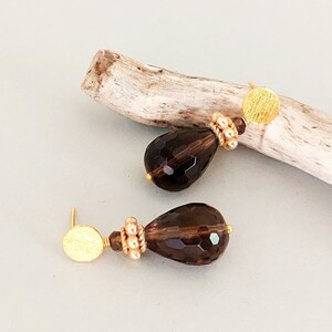 Smoky quartz earrings with ear studs 925 silver gold plated image 4