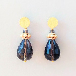 Smoky quartz earrings with ear studs 925 silver gold plated image 7