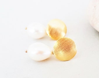 Echte Perlen Ohrstecker 925 Silber vergoldet, Ohrringe gold mit weißen Süßwasser Perlen