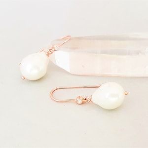 Pearl earrings 925 rose gold, earrings with white baroque pearls