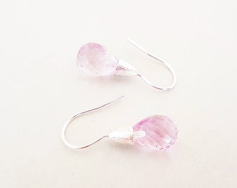 Amethyst earrings 925 silver, gemstone briolettes delicate purple, short earrings