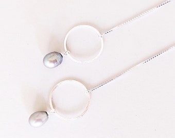 Perlen Durchzieher Ohrringe 925 Silber, Edle Ketten Ohrhänger minimalistisch
