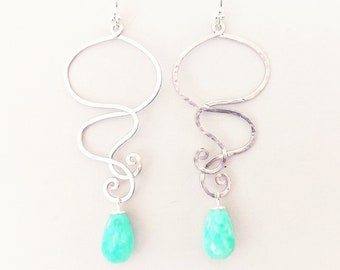 Boucles d'oreilles chrysoprase longues, boucles d'oreilles boho pierres précieuses argent