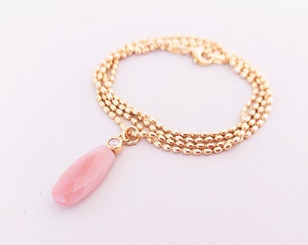 Chain gold with pink moonstone pendant 925 silver gold plated