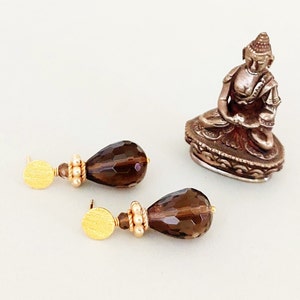 Smoky quartz earrings with ear studs 925 silver gold plated image 9