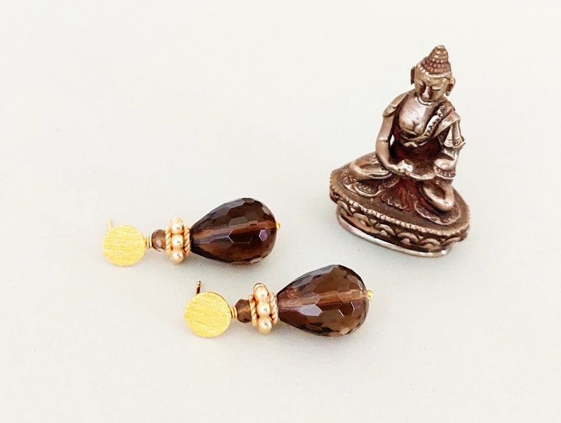 Smoky quartz earrings with ear studs 925 silver gold plated image 9