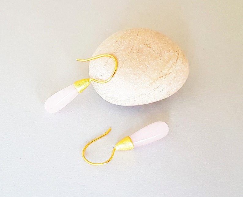Elli Orecchini In Argento 925 Con Quarzo Rosa - Placcati Oro Rosa, Classici E Moderni, Gioielli Fatti A Mano Per Donna