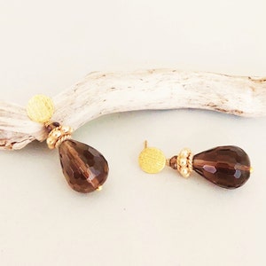 Smoky quartz earrings with ear studs 925 silver gold plated image 10