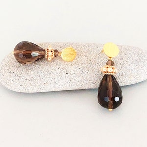 Smoky quartz earrings with ear studs 925 silver gold plated image 5