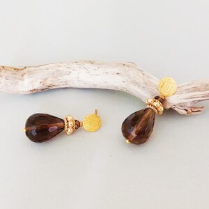 Smoky quartz earrings with ear studs 925 silver gold plated image 6