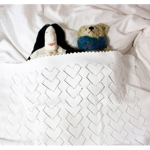 Birth and baptism - baby blanket made of cotton in pure white / cotton baby blanket knit