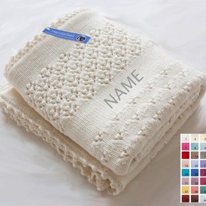 Birth & Baptism - baby blanket made of soft wool (merino) with size and color choice can be personalized with names